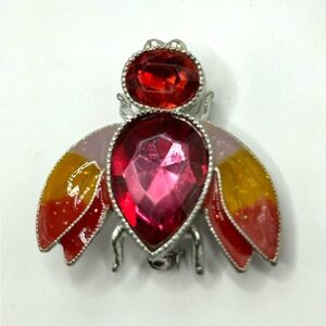 Vintage 1970’s Avon Pink Rhinestone & Enamel Bumble Bee Beetle Pin Brooch Silver
